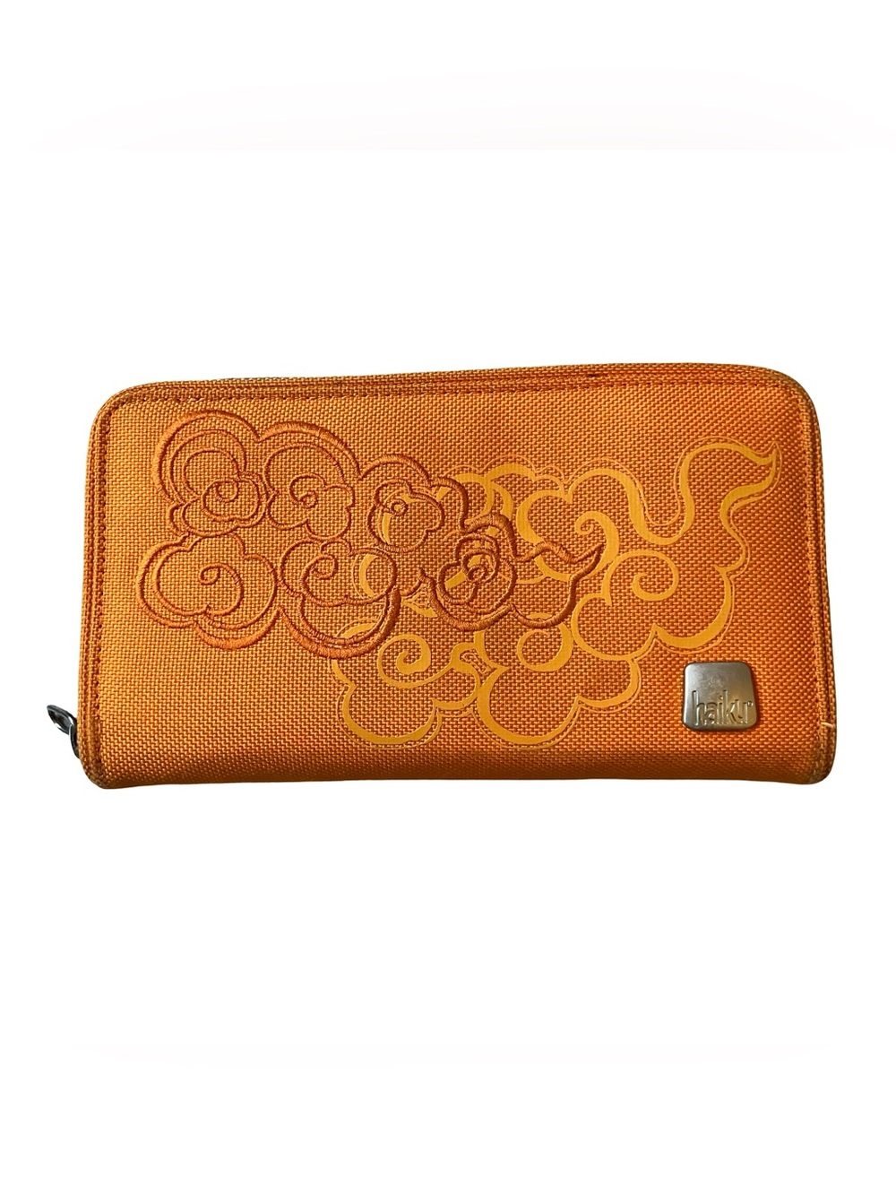 Haiku Zip Around Wallet Clutch Embroidered Floral Orange Green Card Holder Logo